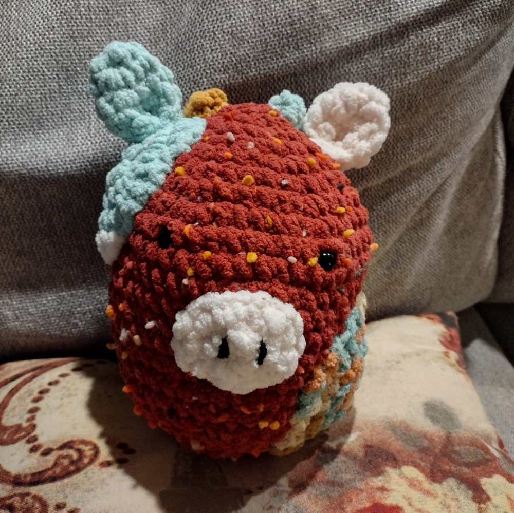 Handmade plushie cow.